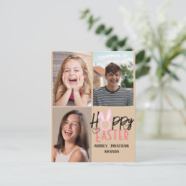 エレガントモダンイースター、家族3枚の写真コラージュ シーズンポストカード