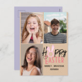 エレガントモダンイースター、家族3枚の写真コラージュ シーズンポストカード (正面/裏面)