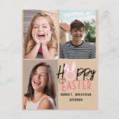 エレガントモダンイースター、家族3枚の写真コラージュ シーズンポストカード (正面)