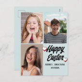 エレガントモダンイースター、家族3枚の写真コラージュ シーズンポストカード (正面/裏面)