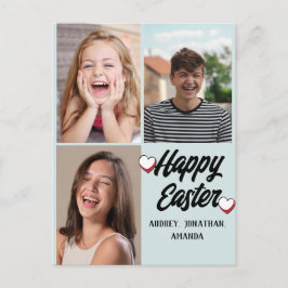 エレガントモダンイースター、家族3枚の写真コラージュ シーズンポストカード