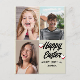 エレガントモダンイースター、家族3枚の写真コラージュ シーズンポストカード