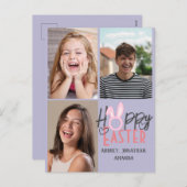 エレガントモダンイースター、家族3枚の写真コラージュ シーズンポストカード (正面/裏面)