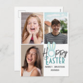 エレガントモダンイースター、家族3枚の写真コラージュ シーズンポストカード (正面/裏面)