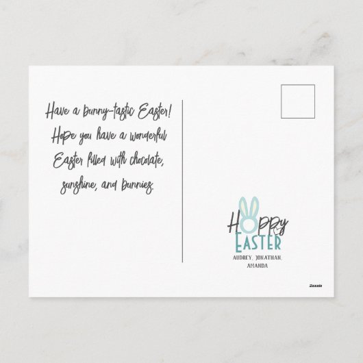 エレガントモダンイースター、家族3枚の写真コラージュ シーズンポストカード (裏面)