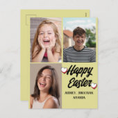 エレガントモダンイースター、家族3枚の写真コラージュ シーズンポストカード (正面/裏面)