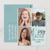 エレガントモダンイースター、家族3枚の写真コラージュ ポストカード (正面/裏面)