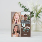 エレガントモダンイースター、家族3枚の写真コラージュ ポストカード (スタンド正面)