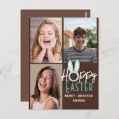 エレガントモダンイースター、家族3枚の写真コラージュ ポストカード (正面/裏面)