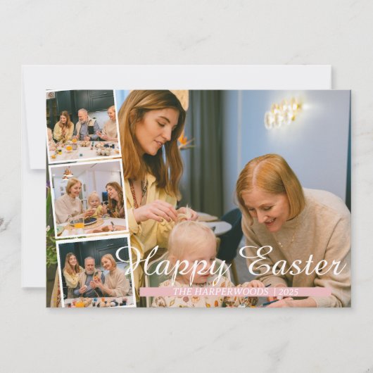 エレガントモダンイースター、家族4つの写真コラージュ シーズンカード (正面)