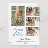 エレガントモダンイースター、家族4枚の写真コラージュ シーズンカード (正面/裏面)