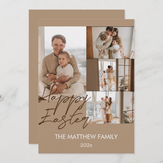 エレガントモダンイースター、家族4枚の写真コラージュ シーズンカード (正面/裏面)
