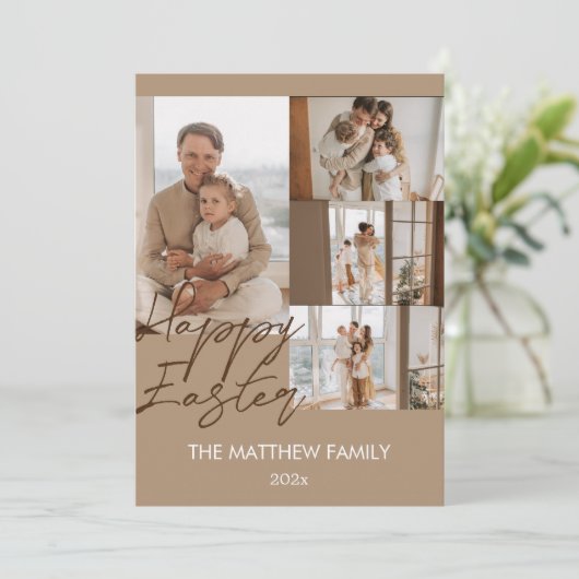 エレガントモダンイースター、家族4枚の写真コラージュ シーズンカード (スタンド正面)