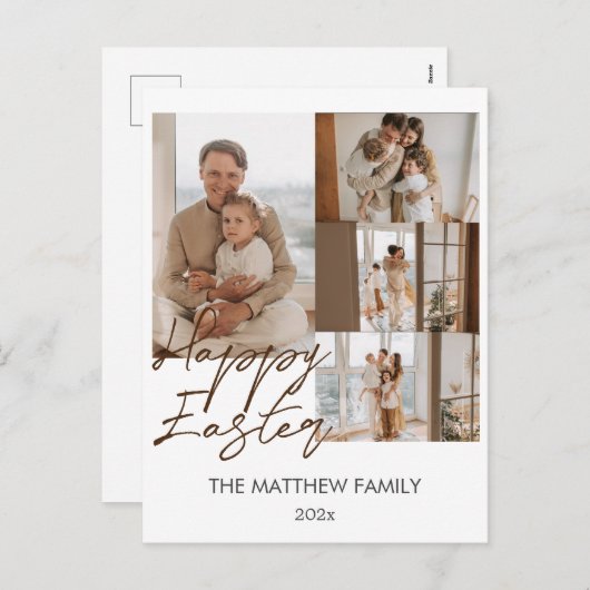 エレガントモダンイースター、家族4枚の写真コラージュ シーズンポストカード (正面/裏面)