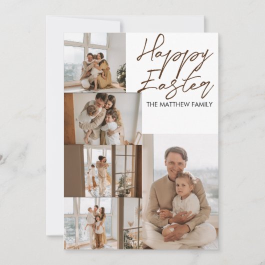 エレガントモダンイースター、家族5枚の写真コラージュ シーズンカード (正面)
