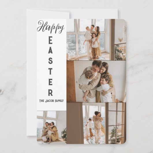 エレガントモダンイースター、家族5枚の写真コラージュ シーズンカード (正面)