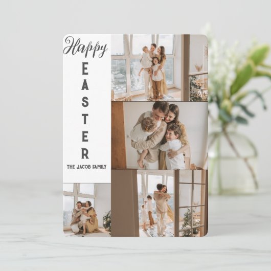 エレガントモダンイースター、家族5枚の写真コラージュ シーズンカード (スタンド正面)