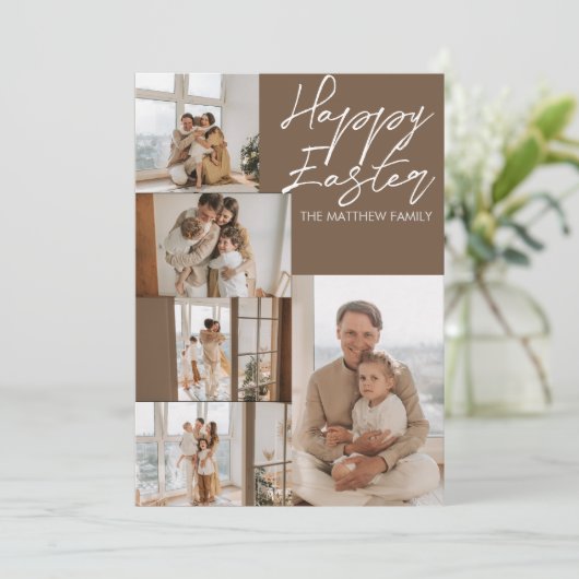 エレガントモダンイースター、家族5枚の写真コラージュ シーズンカード (スタンド正面)