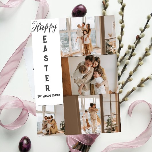 エレガントモダンイースター、家族5枚の写真コラージュ シーズンカード