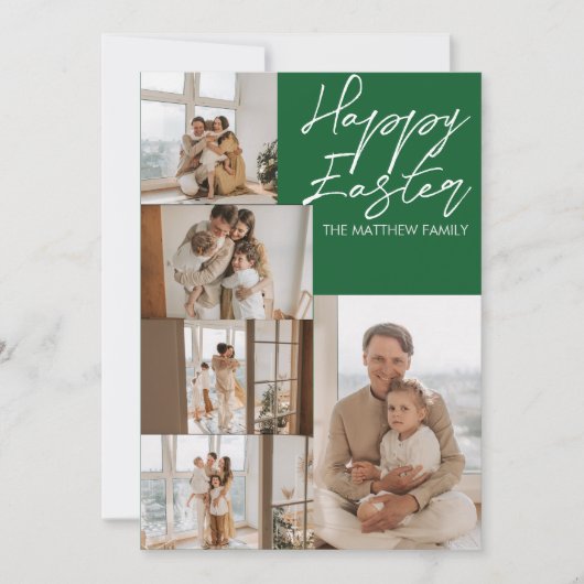 エレガントモダンイースター、家族5枚の写真コラージュ シーズンカード (正面)