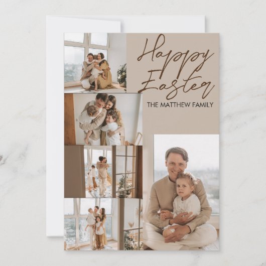 エレガントモダンイースター、家族5枚の写真コラージュ シーズンカード (正面)