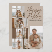 エレガントモダンイースター、家族5枚の写真コラージュ シーズンカード (正面/裏面)