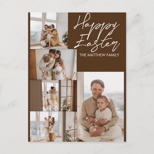 エレガントモダンイースター、家族5枚の写真コラージュ シーズンポストカード (正面)