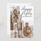 エレガントモダンイースター、家族5枚の写真コラージュ シーズンポストカード (正面/裏面)