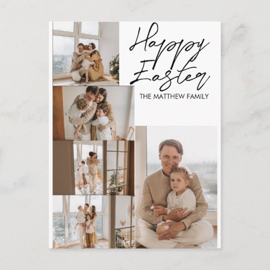 エレガントモダンイースター、家族5枚の写真コラージュ シーズンポストカード (正面)