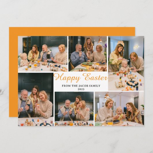 エレガントモダンイースター、家族6つの写真コラージュ シーズンカード (正面/裏面)