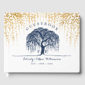 エレガントモダンウィローツリーネイビーブルー金ゴールド結婚 ゲストブック (正面)