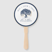 エレガントモダンウィローツリーネイビーブルー金ゴールド結婚 ハンドファン (正面)