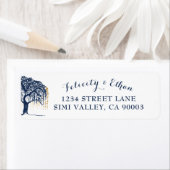 エレガントモダンウィローツリーネイビーブルー金ゴールド結婚 ラベル (インサイチュ)