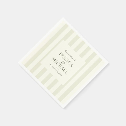 エレガントモダンオリーブグストライプのリー結婚ズ スタンダードカクテルナプキン (角)