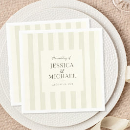 エレガントモダンオリーブグストライプのリー結婚ズ スタンダードカクテルナプキン