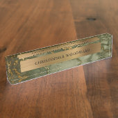 エレガントモダンオリーブグリーン大理石ブラシ金ゴールド デスクネームプレート (側面)