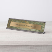 エレガントモダンオリーブグリーン大理石ブラシ金ゴールド デスクネームプレート (正面)