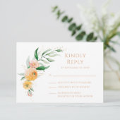 エレガントモダンオレンジ色のフローラ結婚 出欠カード (スタンド正面)