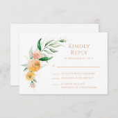 エレガントモダンオレンジ色のフローラ結婚 出欠カード (正面/裏面)