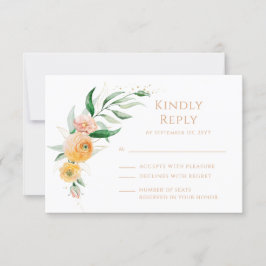 エレガントモダンオレンジ色のフローラ結婚 出欠カード