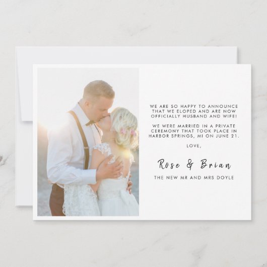 エレガントモダンカスタムたった今結婚しました写真結婚s 案内状 (裏面)