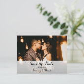 エレガントモダンカスタム写真の日付を保存結婚する ポストカード (スタンド正面)