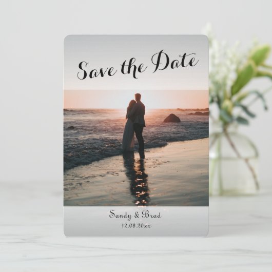 エレガントモダンカスタム写真の日付を保存結婚する 招待状 (スタンド正面)