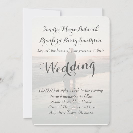 エレガントモダンカスタム写真の日付を保存結婚する 招待状 (裏面)