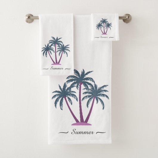 エレガントモダンカスタムPalm Trees & Script on White バスタオルセット (インサイチュ)