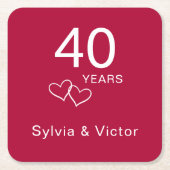 エレガントモダンカスタムRuby 40周年記念パーティー スクエアペーパーコースター (正面)