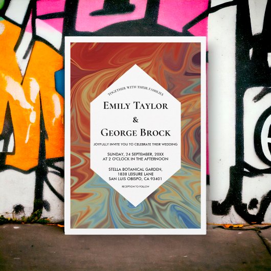 エレガントモダンカラフルシンプル結婚抽象芸術 招待状