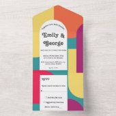 エレガントモダンカラフルスタイリッシュ結婚抽象芸術 オールインワン招待状 (内側)