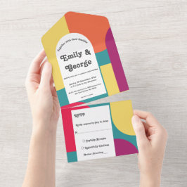 エレガントモダンカラフルスタイリッシュ結婚抽象芸術 オールインワン招待状