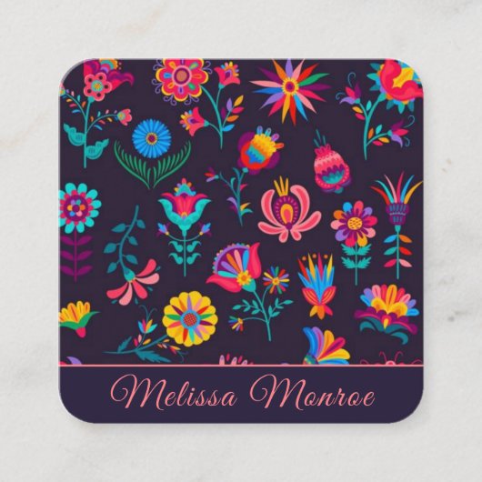 エレガントモダンカラフル植物花スクリプト スクエア名刺 (正面)